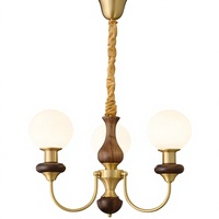 Lámpara de Techo Colgante de Tres Luces de Madera de Nogal Negro y Cristal para Sala de Estar, Hotel, Restaurante