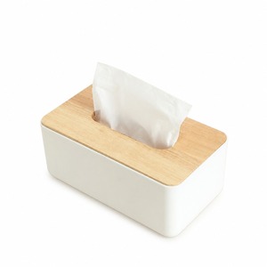 Caja de pañuelos minimalista con tapa de madera, rectangular, blanca, para el hogar, diseño práctico - Product Image 3