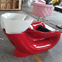 Chaise rouge durable de shampooing de fibre de verre chaise de lavage de cheveux de salon de coiffure pour la vente en gros