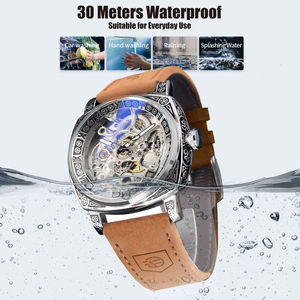 Montre mécanique automatique rétro squelette pour homme Forsining, luxe, gravure, étanche, cuir véritable, cadeau pour homme - Product Image 2