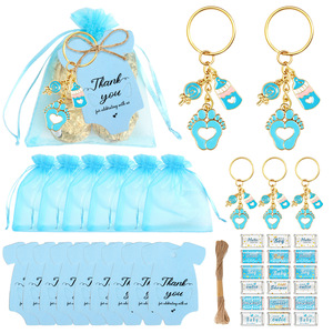 Llavero de aleación de zinc DAMAI con diseño de biberón y pies de bebé rosas, set de recuerdos para baby shower, bolsas de organza, regalo para fiesta de revelación de género - Product Image 2