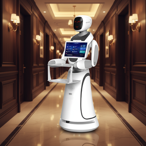 Robot de service de restaurant commercial Renhuan <span class=keywords><strong>Amy</strong></span> avec évitement d'obstacles autonome et écran publicitaire HD - Product Image 1