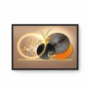 Golden Deer Canvas Art: Modern Abstract Home Decor Print,<b>BLACK</b> <b>FRAMED</b> CANVAS - Product Image 2