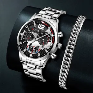 Relojes deportivos con logotipo personalizado para hombre, pulsera de cuarzo de acero inoxidable, reloj luminoso, informal, de negocios, FD058