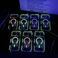 Coque de téléphone magnétique HEYBINGO Night Glow avec support d'objectif pliable, anneau de caméra en métal, coque de protection IMD TPU pour IP 16 17 pro
