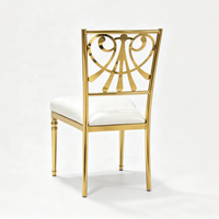Chaise de mariage de luxe en acier doré, chaise de banquet rembourrée blanche, chaise d'événement de style français pour hôtel et restaurant