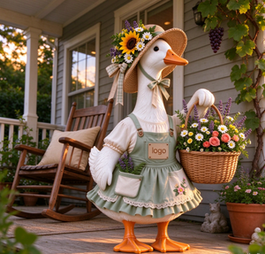 Statue de canard de jardin avec chapeau de paille et panier de fleurs, décoration de porche de ferme, ornement de bienvenue pour pelouse extérieure - Product Image 4