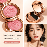 Rubor Vegano de Larga Duración a Prueba de Agua de Marca Privada, Color Oro Rosa, Compacto, con Diseño 3D de Rosa Tallada, Acabado Brillante de Alta Pigmentación, Logotipo Personalizado