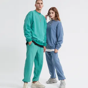Schweres 360g Sweatshirt Pullover Zweiteiliges Set Fleece Solid Round Neck Tech Designer Trainings anzüge für Männer