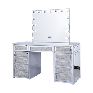 Элитный дизайнерский туалетный столик OEM с подсветкой, из экологичного стекла и хрусталя, настенный, традиционный, для спальни и ванной, с ящиками для макияжа, из МДФ - Product Image 1