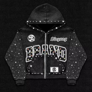 Felpe con Zip Personalizzate con Logo, Stile Streetwear, Pesanti, con Patchwork Stampato, 100% Cotone Ecologico, Vintage, in Pile Invernale per Uomo - Product Image 1