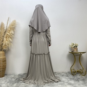 6378# Comfortable Stretchy Jersey Dress Crew Neck Long Sleeve Malaysia Women Closed Abaya Dresses With Zippers 8 Colors - Product Image 3