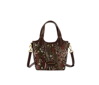 Premium Leder Damen-Wassereimer-Tasche mit Schulterriemen und besticktem Jacquard-Griff