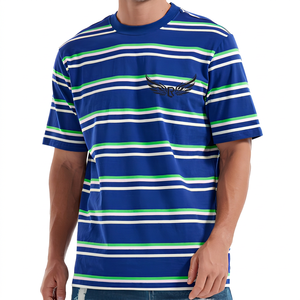 T-shirt à manches courtes pour homme, bleu, vert, blanc, col rond, coupe classique, imprimé, en coton - Product Image 1