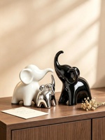 Ensemble de figurines décoratives en céramique style nordique, éléphant abstrait noir et argenté, statue animale, luxe léger, décoration intérieure pour salon