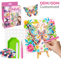 Pack de peinture adhésive papillon floral avec pierres précieuses brillantes, boîte cadeau portable pour enfants, idéal pour les cadeaux de fête d'anniversaire