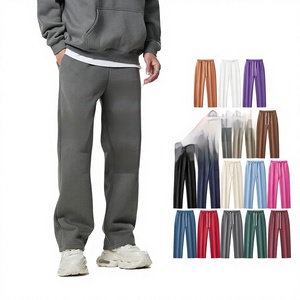 Pantalon <span class=keywords><strong>d</strong></span>écontracté pour homme en coton/polyester doublé polaire 350G, coupe large et droite, avec cordon de serrage, couleur unie - Product Image 1