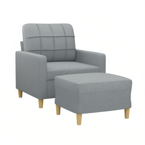 Sillón gris claro con reposapiés, patas de madera, tapicería de tela, muebles para sala de estar - Product Image 1
