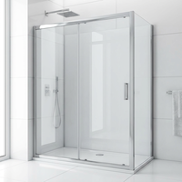 Cabine de douche hygiénique 120x80 avec porte coulissante, panneaux arrière en verre opaque blanc et cadre chromé pour un aménagement européen moderne