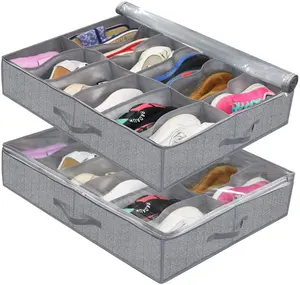 Kotak Penyimpanan Sepatu, Pelindung Tempat Tidur Bening Bisa Disesuaikan Pembagi dengan Pegangan