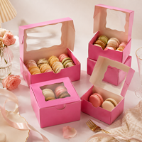 Boîte à pâtisserie rose personnalisée de qualité alimentaire en gros, boîte à gâteau jetable avec fenêtre, boîte d'emballage jetable en papier pour la pâtisserie