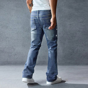 Distressed Straight <strong>Jeans</strong> - Rhinestone Details &amp; Versatile Basic <strong>Jeans</strong> | Blue Rhinestone Wide-leg Men's <strong>Jeans</strong> - Product Image 6