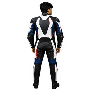 Traje de Motociclismo de Cuero para Hombre, Color Negro y Blanco, Manga Larga, Impermeable - Product Image 2