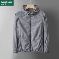 Jaket Tipis Pria Anti-Ultraviolet Anti-Kerut Bernapas Bahan Sutra Es Model Slim Fit Kerah Kancing Penutup Ritsleting