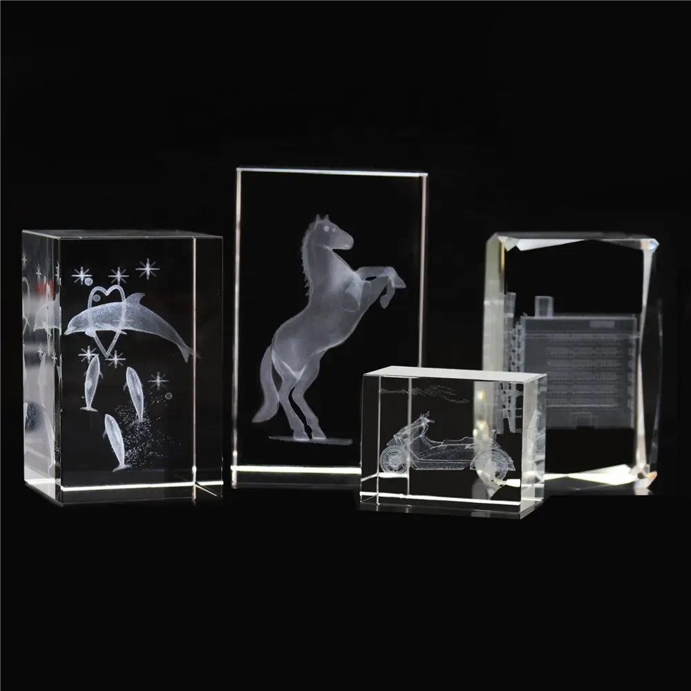 High Quality 3D Laser Etched Crystal Craft Gifts Clear Crystal Glass Cube Block For Logo Engraving