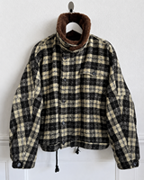 Veste en laine à carreaux pour homme, col sherpa, boutonnée, coupe oversize, style streetwear vintage décontracté, manteau Y2K, vêtement d'extérieur hiver, vente en gros, personnalisable
