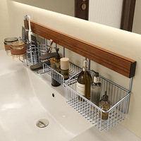 Étagère de rangement murale vintage en acier inoxydable pour salle de bain, sans perçage, panier organisateur pour évier
