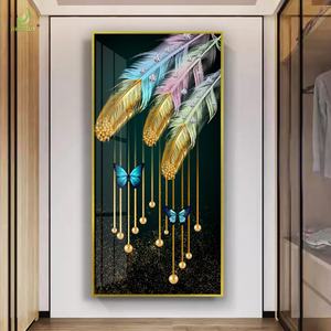 Arte en Porcelana con Cristales Tono Zafiro: una Decoración Lujosa para Sala de Estar con un Ambiente de Alta Gama, Cuadros Colgantes y Luces LED - Product Image 1