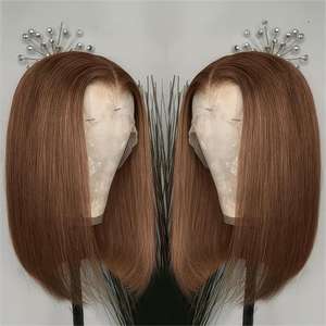 13x4 Transparent HD Suisse Avant de Lacet Perruque 12a Double Dessiné Brésilien Vierge Remy Cheveux Humains 4 # Chocolat Brun Court Droite <span class=keywords><strong>Bob</strong></span> - Product Image 1