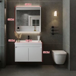 White simple ceramic integrated basin bathroom cabinet combination wash basin smart <b>mirror</b> cabinet - Product Image 6