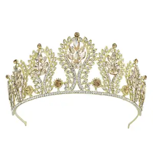 Qushine Hoge Kwaliteit Europese En Amerikaanse Multicolor Lichtmetalen Crystal Tiara Bruiloft Hoofdtooi Bridal Crown