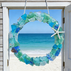 Envío Directo, Corona Decorativa de Vidrio Marino, Hecha a Mano, con Acabado Arenado, Estilo Bohemio Irregular, Moderno y Minimalista, para Colgar en Interiores - Product Image 5