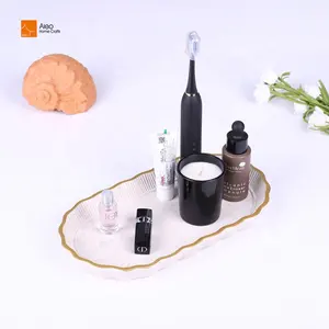 Aleo Gold Rim Resin Concrete Marble Vanity Tray Food Grade Perfume and Jewelry Serving Platter Hotel Display Plate