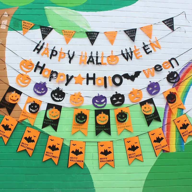 Feliz Halloween Banner Cake Topper y Pumpkin Skeleton Cupcake Toppers Horror Halloween Theme Party Decoraciones Kit para niño