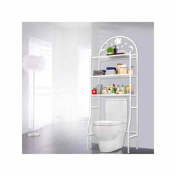Large Space 3-Tier Free Standing White Metal Toilet Shelf Rack Bathroom Storage Organizer Space Saver 3 Tier Bathroom Organizer