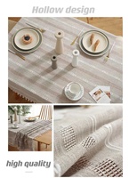 Nappe douce et lavable en lin uni avec imprimé jacquard floral, nappe brodée pour table basse