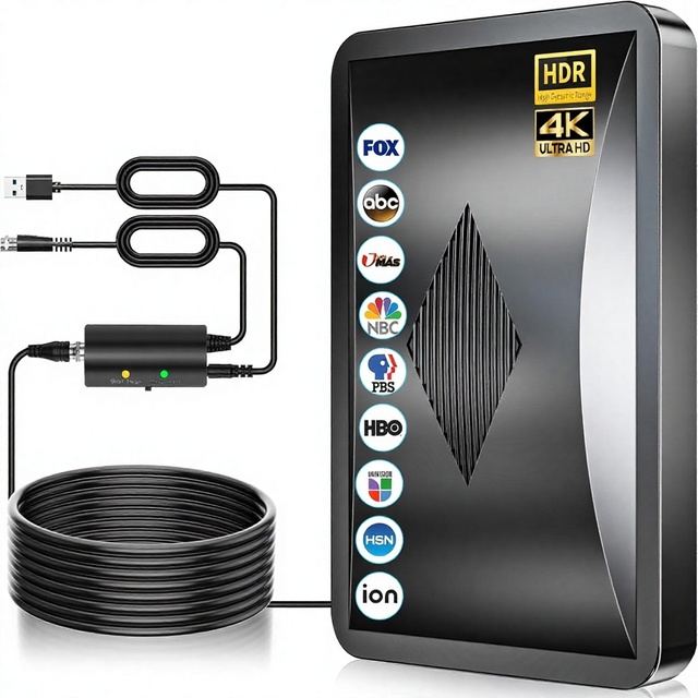 2026 Smart TV Antenna Indoor 5000+ Miles Range 4K Ultra HD HDR Amplified Signal Booster Outdoor Compatible All TVs-38FT Coaxial