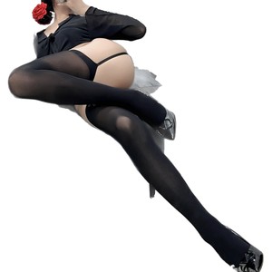 Collants gothiques <span class=keywords><strong>chic</strong></span> sombre, ultra-fins, transparents, au-dessus du genou, style punk subculture, avec effet bas à jarretelles sexy, couleur unie - Product Image 5