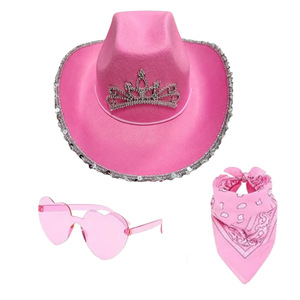 <span class=keywords><strong>Sombrero</strong></span> Vaquero Rosa con Lentejuelas y Corona <span class=keywords><strong>de</strong></span> Tiara para Mujer, Uso en Fiestas <span class=keywords><strong>de</strong></span> las Cuatro Estaciones, Ajustable, con Gafas <span class=keywords><strong>de</strong></span> Corazón y Banada - Product Image 2