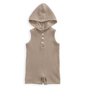 Mameluco con capucha y ribetes de algodón sin mangas para bebé, mono para niño - Product Image 4