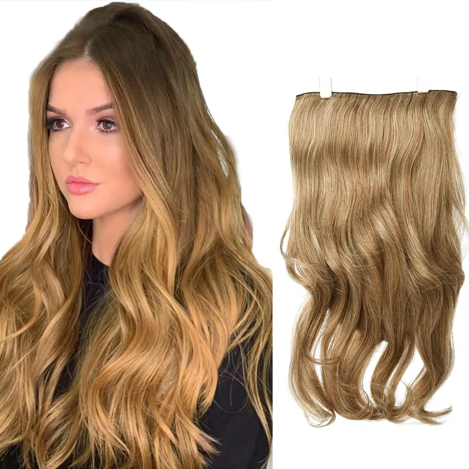 Wholesale Blonde Brown 24 inches Heat Resistant Fiber Clip in Hair Extension Long Wavy One Piece Synthetic Hair Extensions