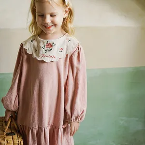 Осенняя детская одежда с вышивкой и длинным рукавом, праздничные платья для девочек, От 7 до 8 лет платья для девочек с цветочным принтом