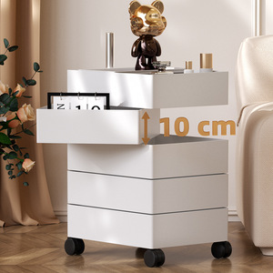 360 Degree Rotating Bedside Table <b>Plastic</b> <b>Drawer</b> <b>Storage</b> Cabinet With Wheels For Bedroom Nightstand White 5 Tier - Product Image 4