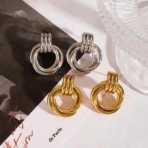 Boucles d'oreilles clous géométriques en acier inoxydable inaltérable EH153, style européen et américain, pour femme, dorées, luxe léger, mode, vente en gros - Product Image 5
