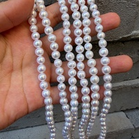 Perles d'eau douce Aurora filetées, presque rondes, 6,5-7 mm, pour colliers et bracelets DIY, environ. 38 cm de long, environ 55 pièces