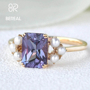 Luxury Emerald Cut Lab Alexandrite Engagement <b>Rings</b> Custom 925 Sterling <b>Silver</b> Pearl Wedding <b>Rings</b> Fine <b>Men</b> Women Jewely - Product Image 2